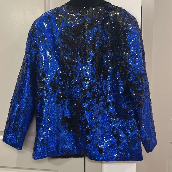 NWOT: Unbranded Black & Blue Sequin Suit Blazer - Picture 6 of 9